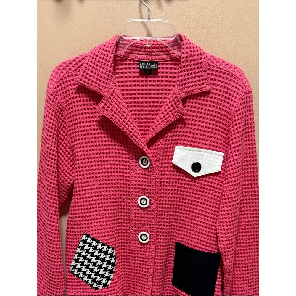 VTG Nannette Keller Pink Waffle Knit Blazer Shacket Patch Pockets Cotton 90's - Picture 7 of 17